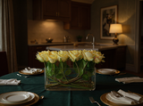 Long Dark Champagne Real Touch Roses Arrangement in Rectangular Glass Vase