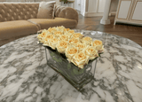 Long Dark Champagne Real Touch Roses Arrangement in Rectangular Glass Vase