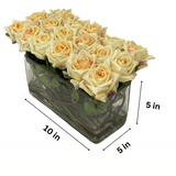 Long Dark Champagne Real Touch Roses Arrangement in Rectangular Glass Vase