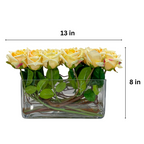 Long Dark Champagne Real Touch Roses Arrangement in Rectangular Glass Vase - Flovery