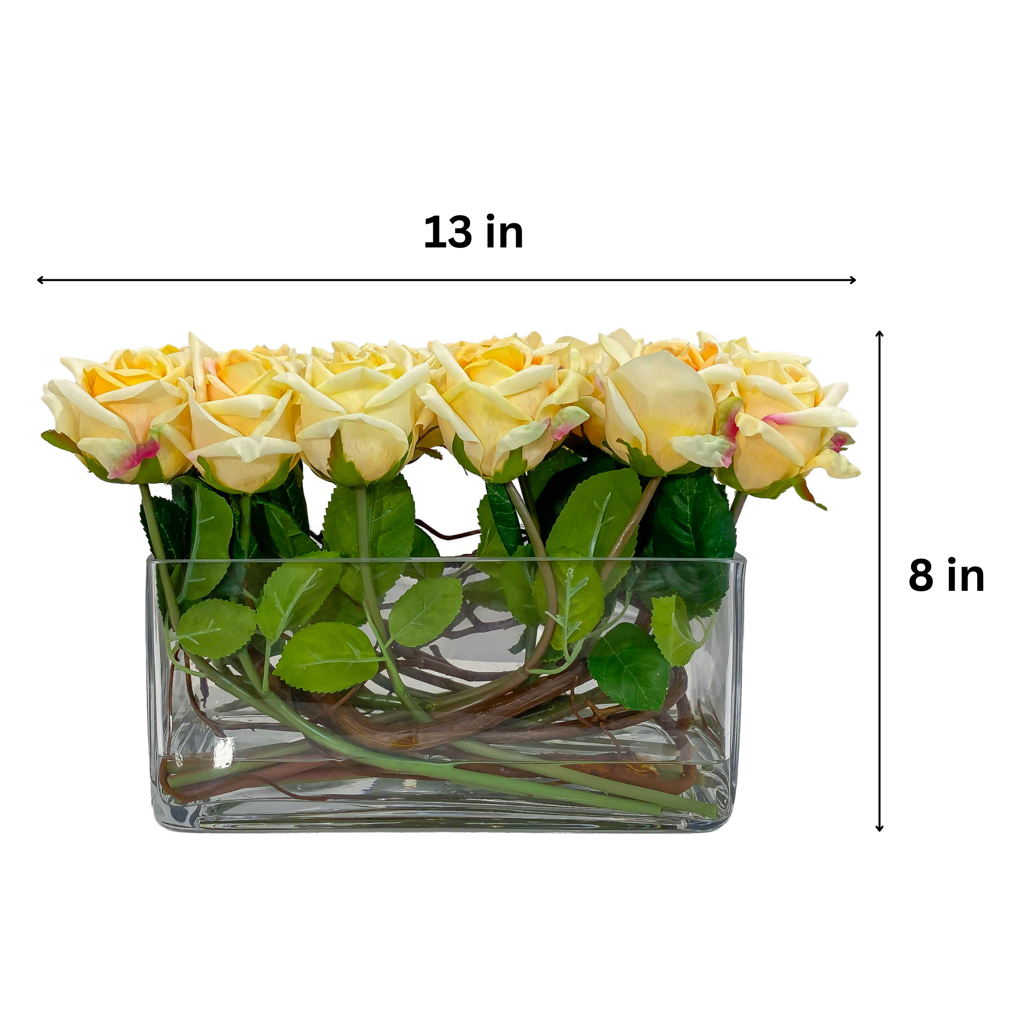 Long Dark Champagne Real Touch Roses Arrangement in Rectangular Glass Vase - Flovery