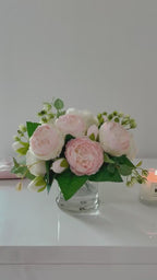 Rose Peonies Arrangement In Glass Vase
