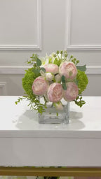 Faux Peony Hydrangea Green Berries Arrangement