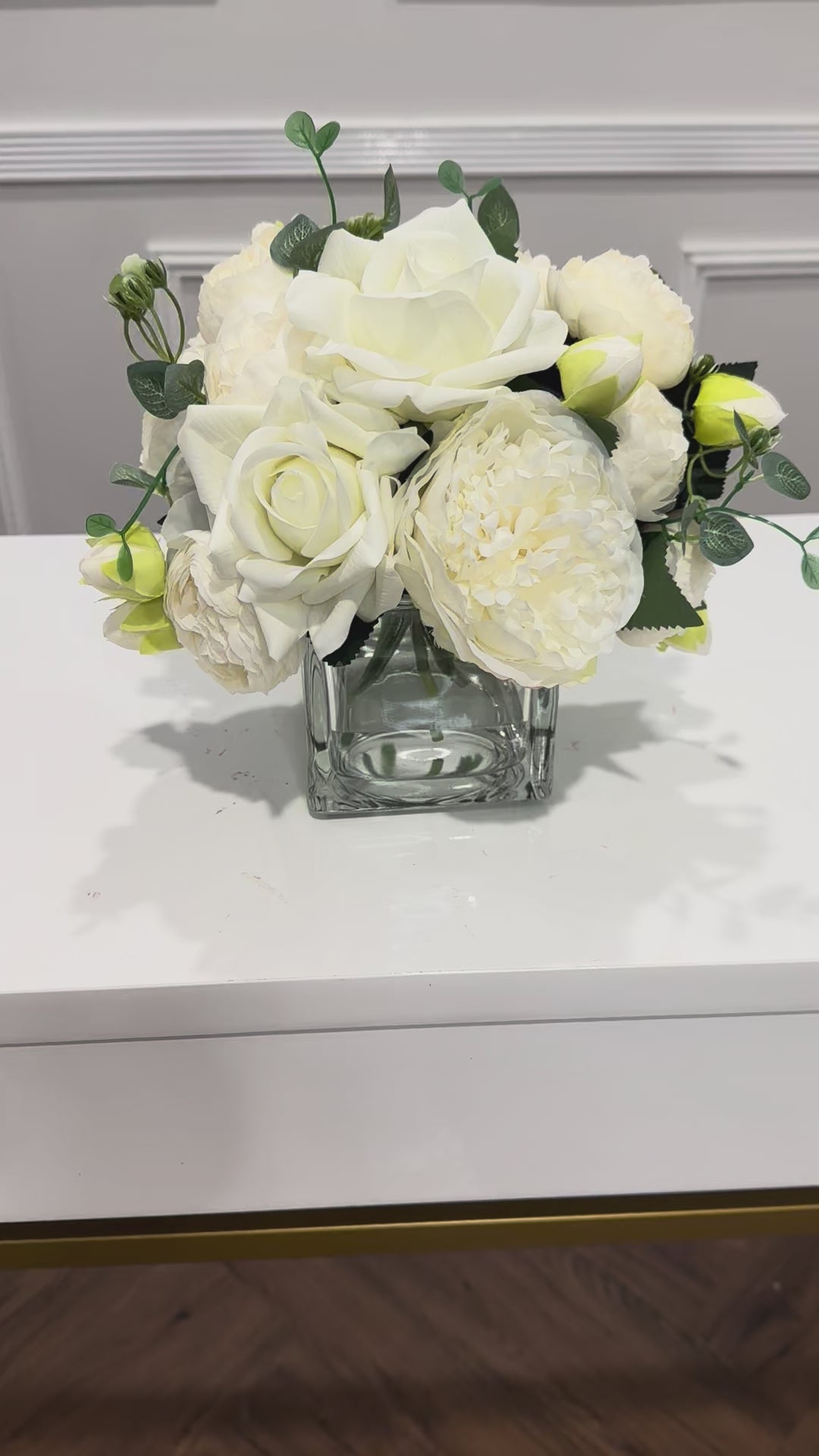 White Rose Peony Hydrangea Real Touch Centerpiece