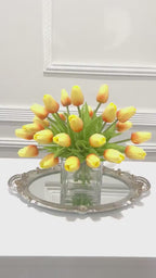 Medium Tulips Floral Arrangement Real Touch in Glass Vase