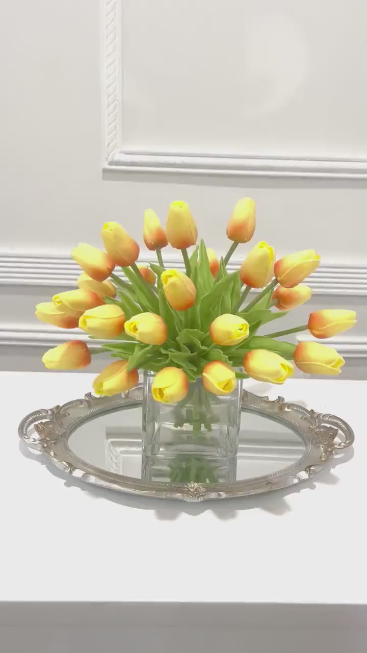 Medium Tulips Floral Arrangement Real Touch in Glass Vase