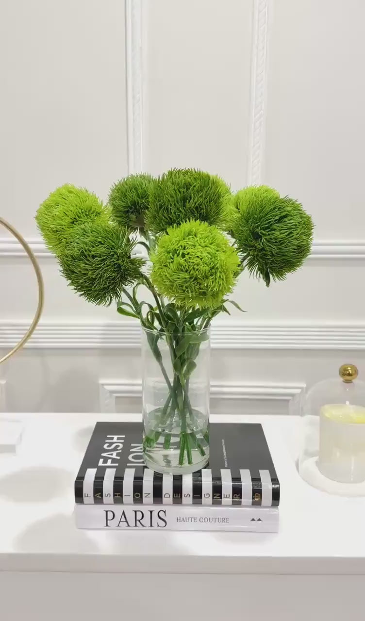 Dianthus Faux Floral Arrangement Cylinder Glass Vase