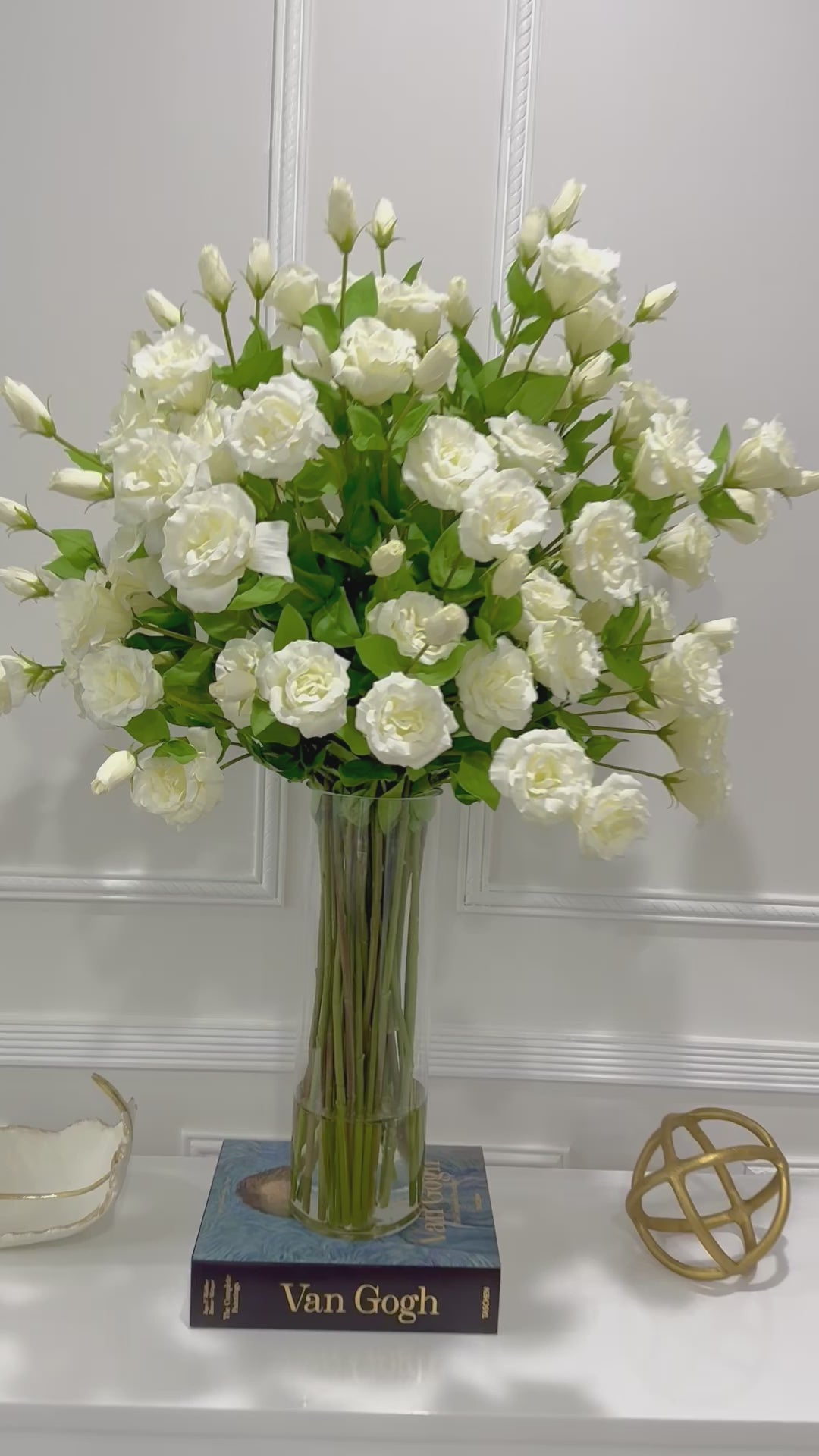 35" Tall Exclusive Large French Real Touch White Lisianthus Centerpiece- XXLarge Flower Arrangement for Foyer Table