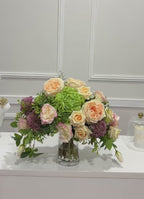 Real Touch Peach Rose Lisianthus Hydrangea Centerpiece