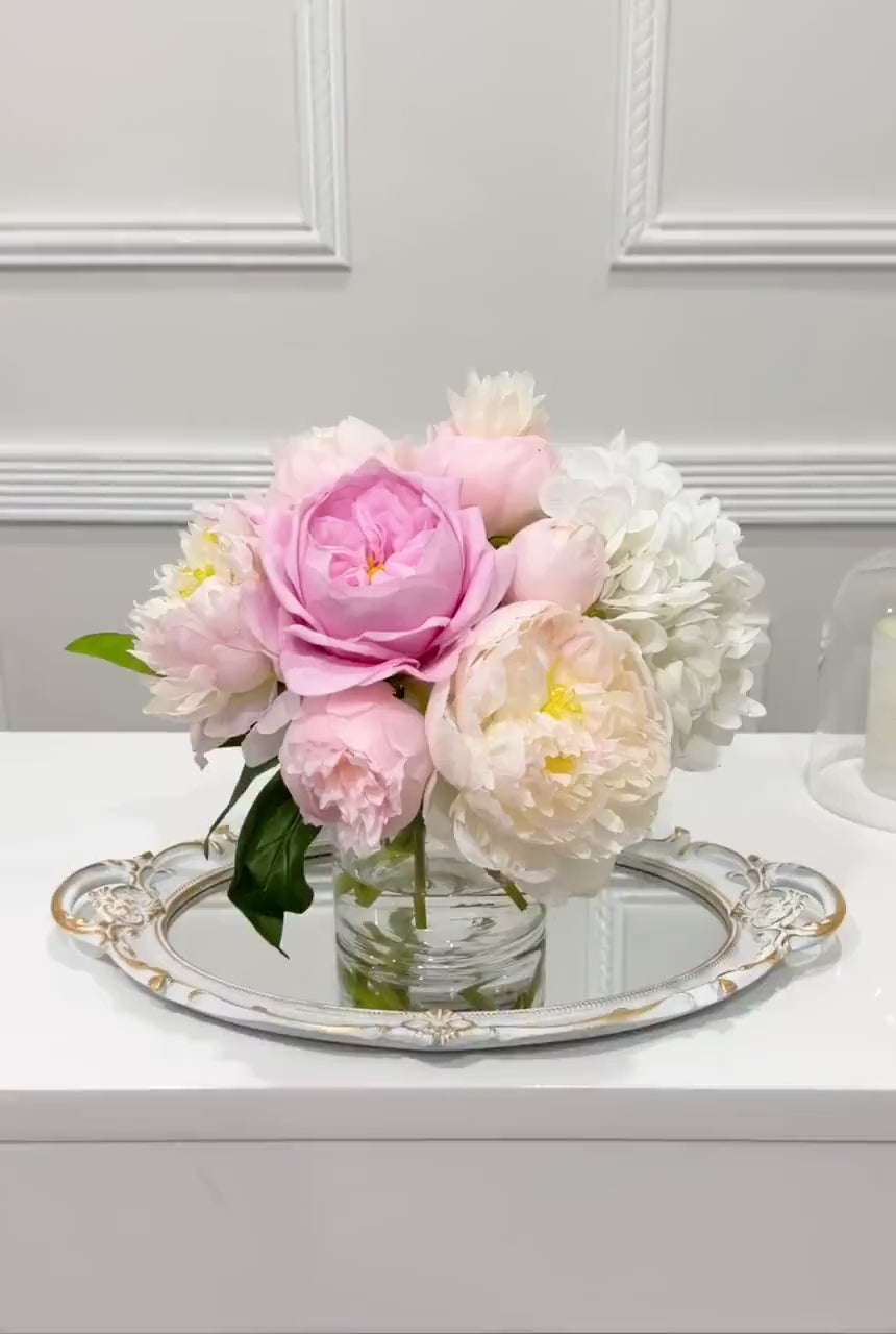 Pink rose peony hydrangea real touch centerpiece video