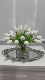 Medium Tulips Floral Arrangement Real Touch in Glass Vase