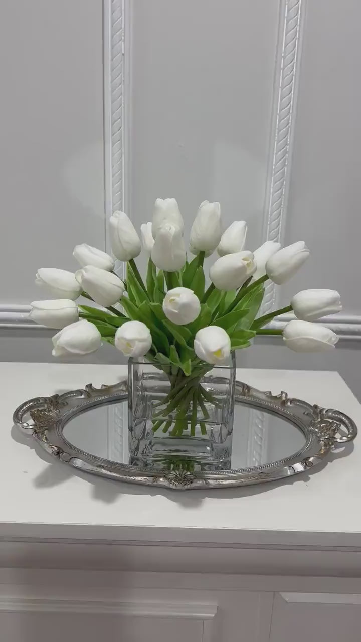 Medium Tulips Floral Arrangement Real Touch in Glass Vase