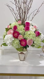 45-in Real Touch Hydrangea Rose Arrangement in Gold Vase