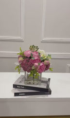 Faux Peony Hydrangea Green Berries Arrangement