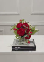 Faux Peony Hydrangea Green Berries Arrangement