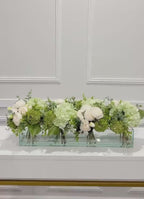 24-in White Rose Peony Green Hydrangea Real Touch Long Centerpiece