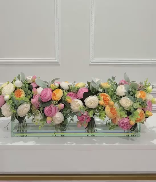 24-in White Rose Peony Silk Real Touch Long Centerpiece