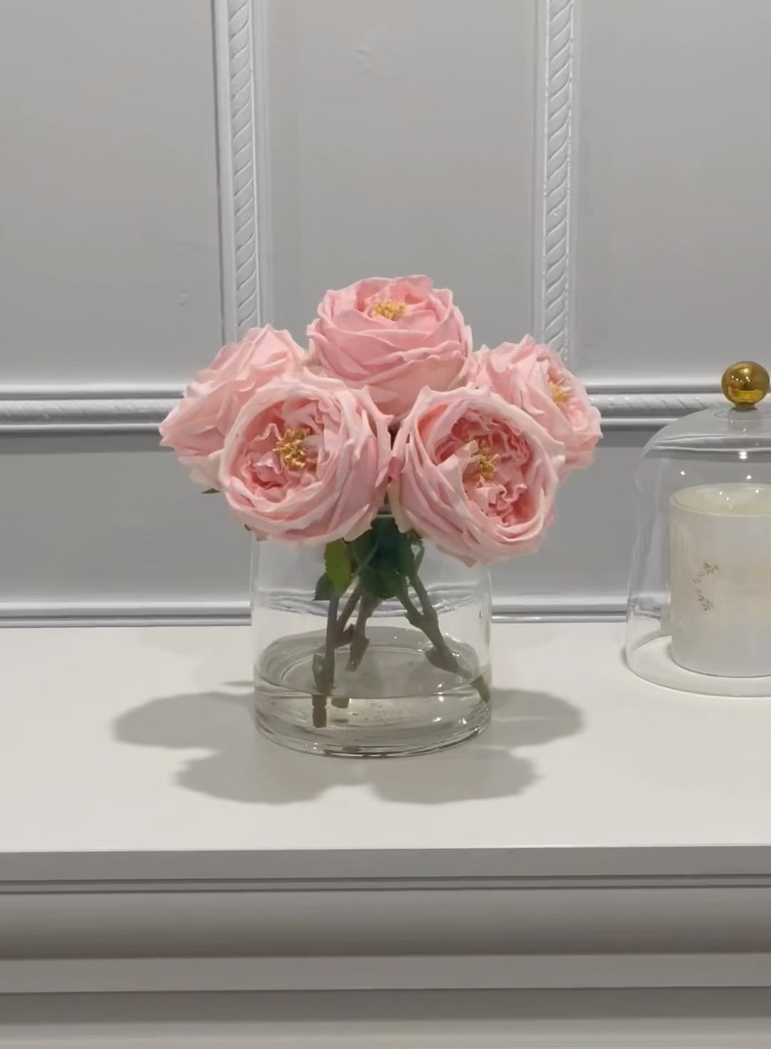 Real Touch Austin Rose Centerpiece in Cylinder Glass Vase