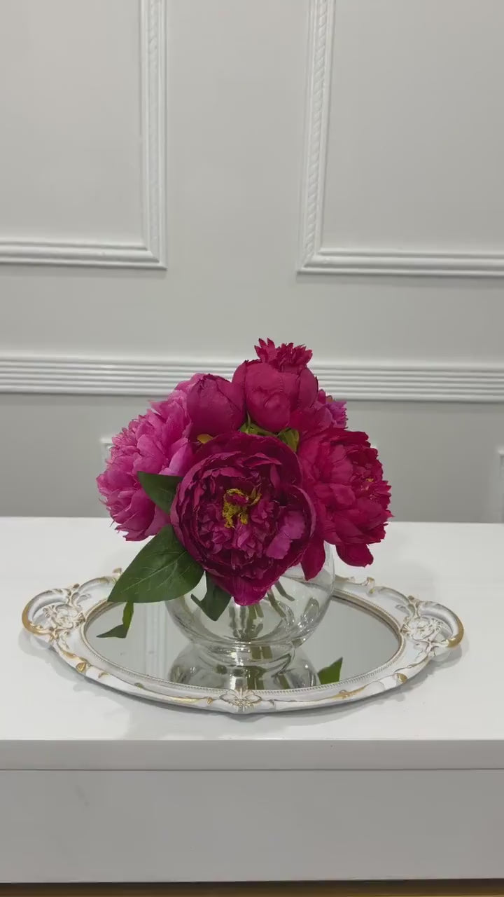 Premium Silk Magenta Peony Arrangement in Glass Vase