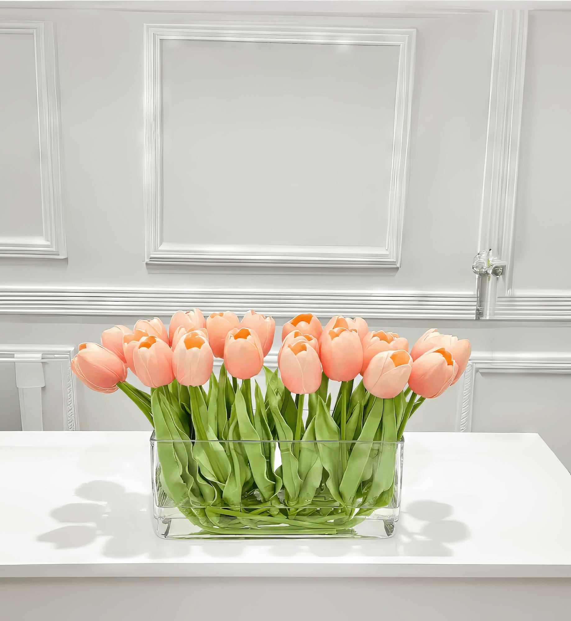 Modern Long Real Touch Tulip Arrangement in Rectangle Glass Vase - Flovery