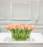 Modern Long Real Touch Tulip Arrangement in Rectangle Glass Vase