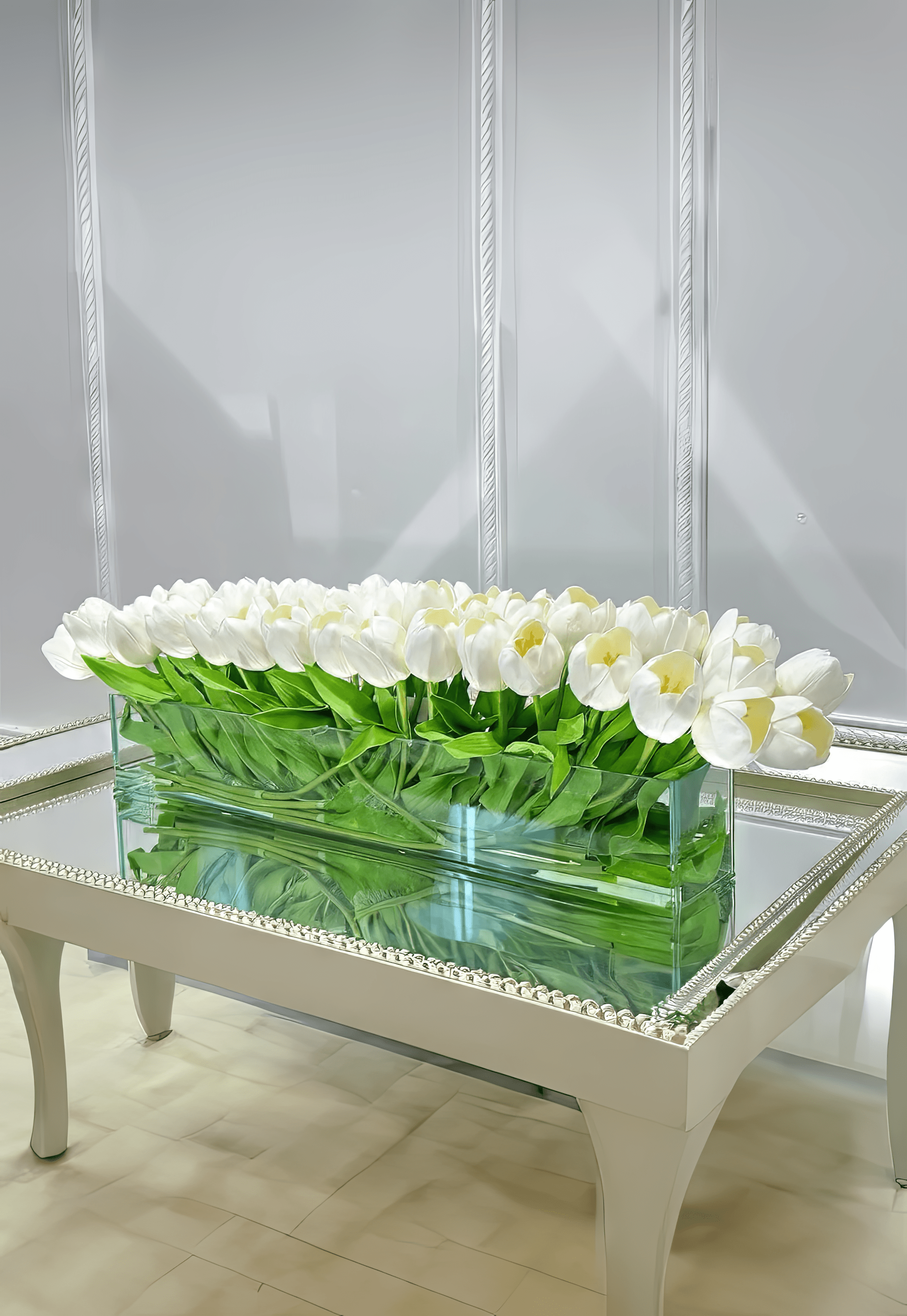 Modern Long Real Touch Tulip Arrangement in Glass Vase - Flovery