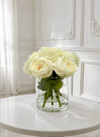 8-in Real Touch Austin Rose Centerpiece in Cylinder Glass Vase Light Champagne