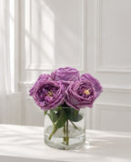 8-in Real Touch Austin Rose Centerpiece in Cylinder Glass Vase Purple