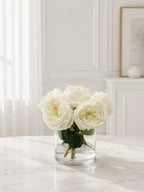 8-in Real Touch Austin Rose Centerpiece in Cylinder Glass Vase White
