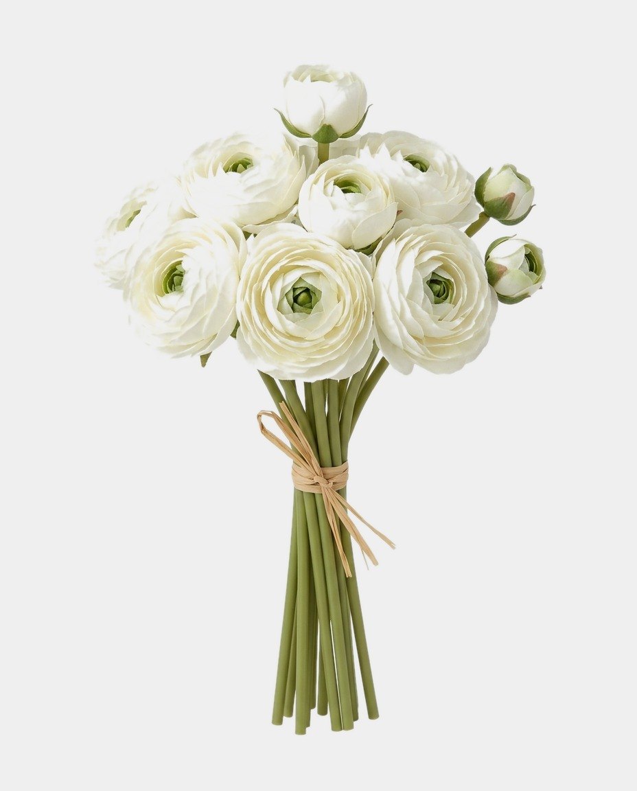 7 Silk Small Ranunculus Bouquet - White Green