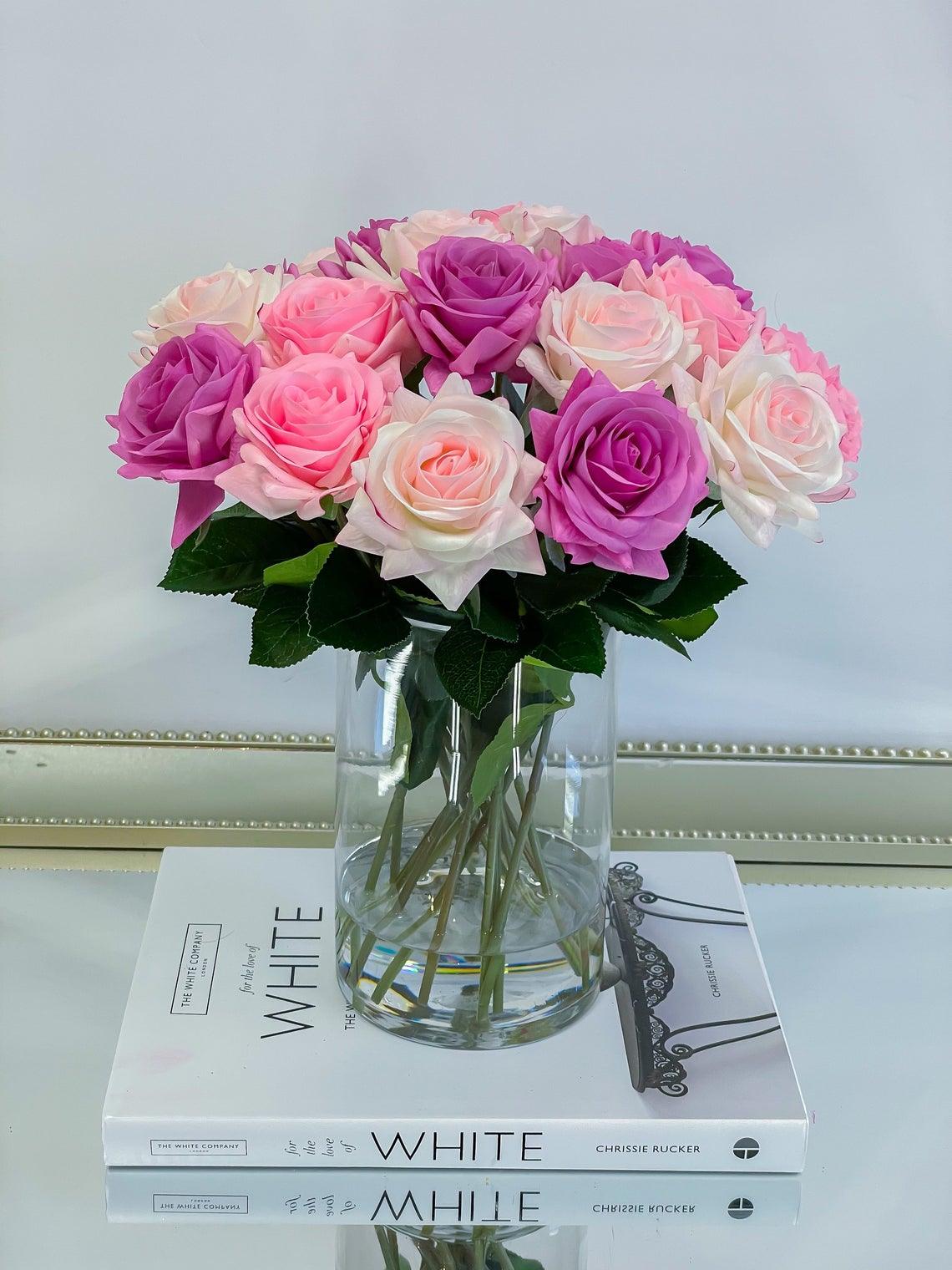 14" Large Pink/Blush/Purple Real Touch Rose Arrangement Secondary image