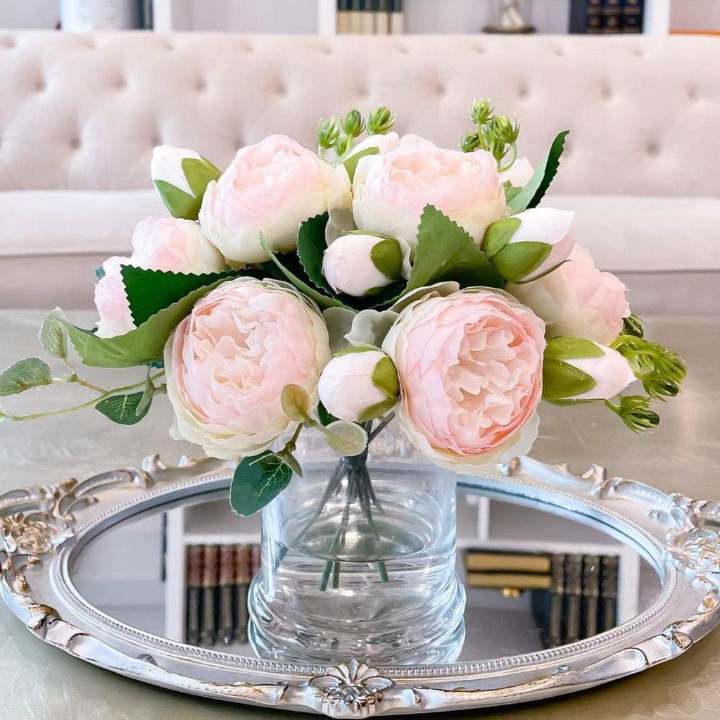 Rose Peonies Arrangement In Glass Vase - Flovery