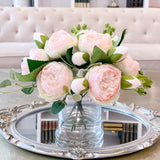 Rose Peonies Arrangement In Glass Vase - Flovery