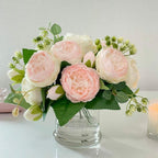 Rose Peonies Arrangement In Glass Vase - Flovery