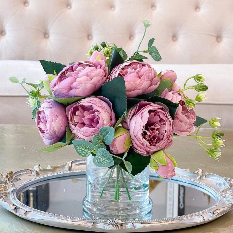 Rose Peonies Arrangement In Glass Vase - Flovery