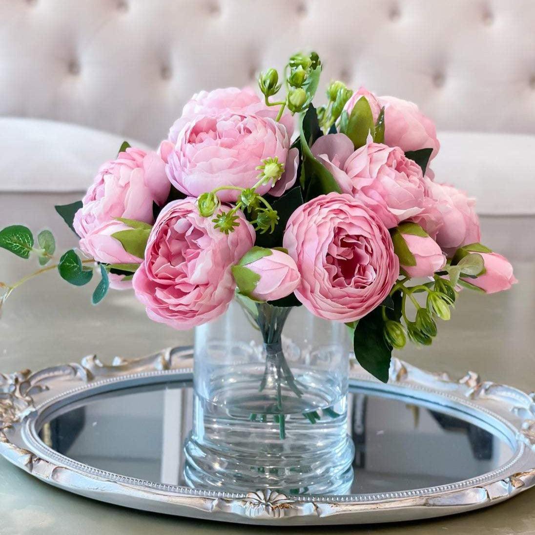 Rose Peonies Arrangement In Glass Vase - Flovery