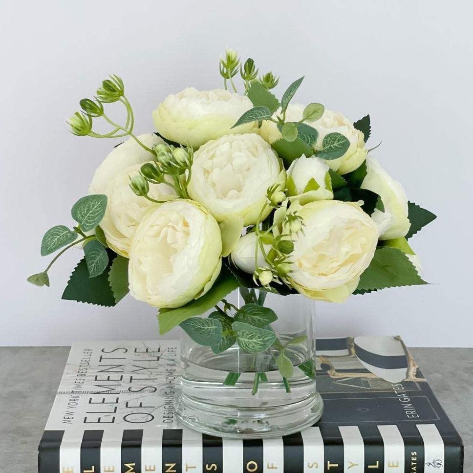 Rose Peonies Arrangement In Glass Vase - Flovery