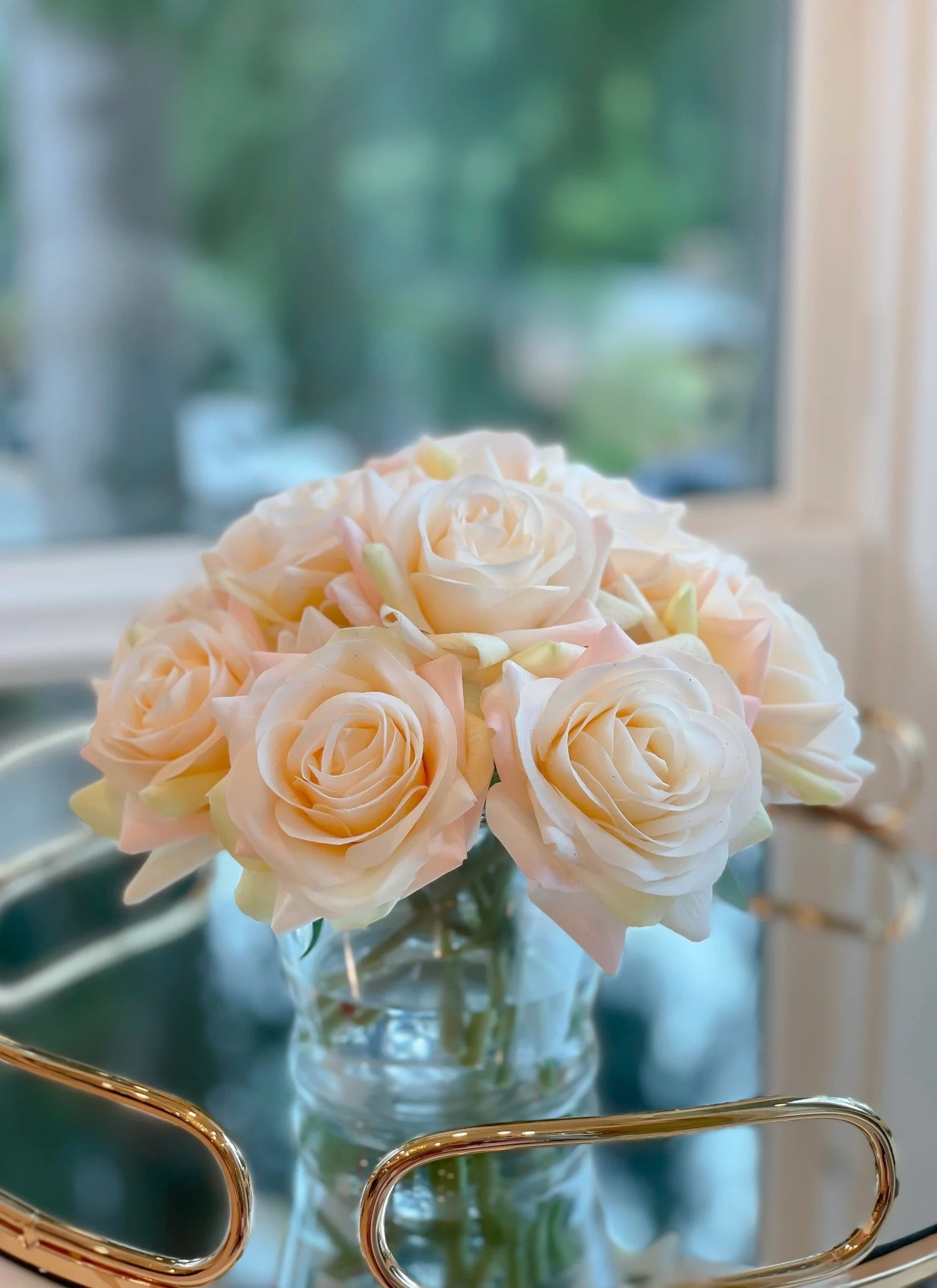 12 Rose Real Touch Arrangement in Round Glass Vase