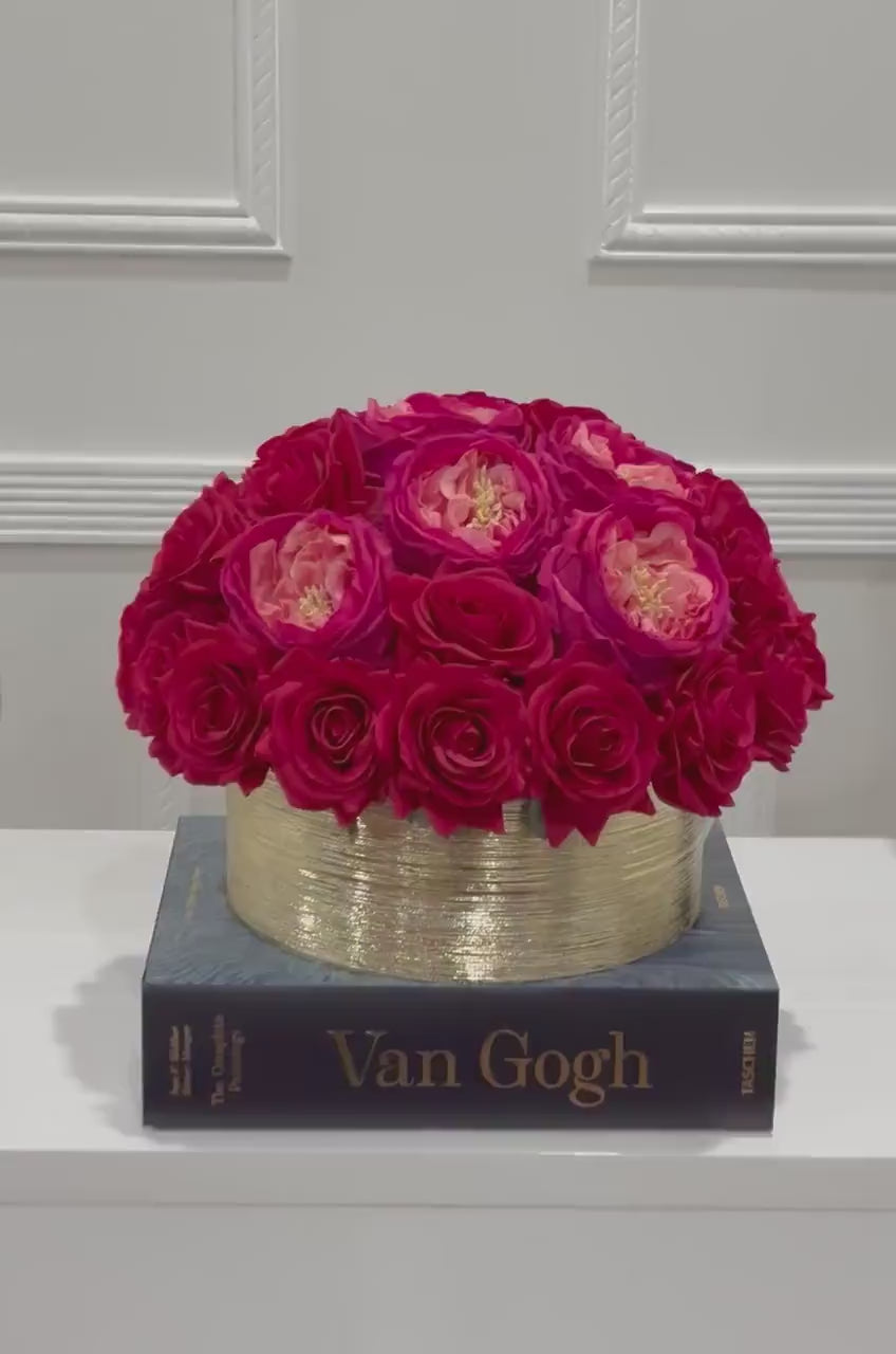 Modern Romantic Real Touch Rose Centerpiece in Ceramic Gold Vase