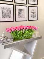 Modern Long Real Touch Tulip Arrangement in Rectangle Glass Vase - Flovery