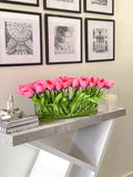 Modern Long Real Touch Tulip Arrangement in Rectangle Glass Vase