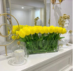 Modern Long Real Touch Tulip Arrangement in Rectangle Glass Vase - Flovery