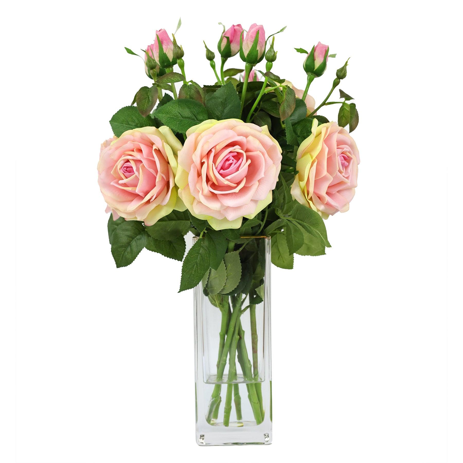 Real Touch English Roses Arrangement Tall Vase - Flovery