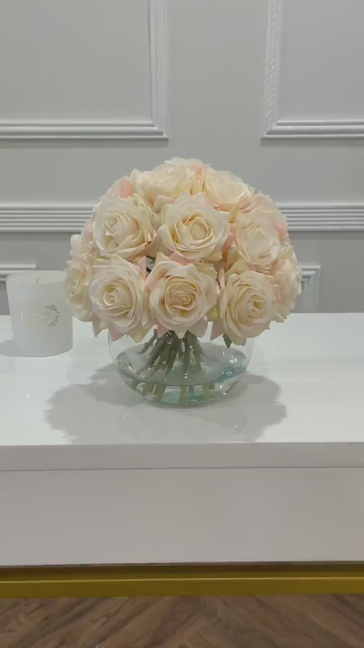 Real Touch White Rose Centerpiece Round Vase