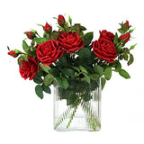 Large White Rose Real Touch Floral Arrangement in Stripe Glass Vase