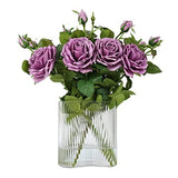Large White Rose Real Touch Floral Arrangement in Stripe Glass Vase