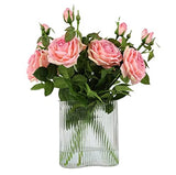 Large White Rose Real Touch Floral Arrangement in Stripe Glass Vase