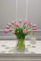 Peony Tulip Arrangement in Square Glass Vase