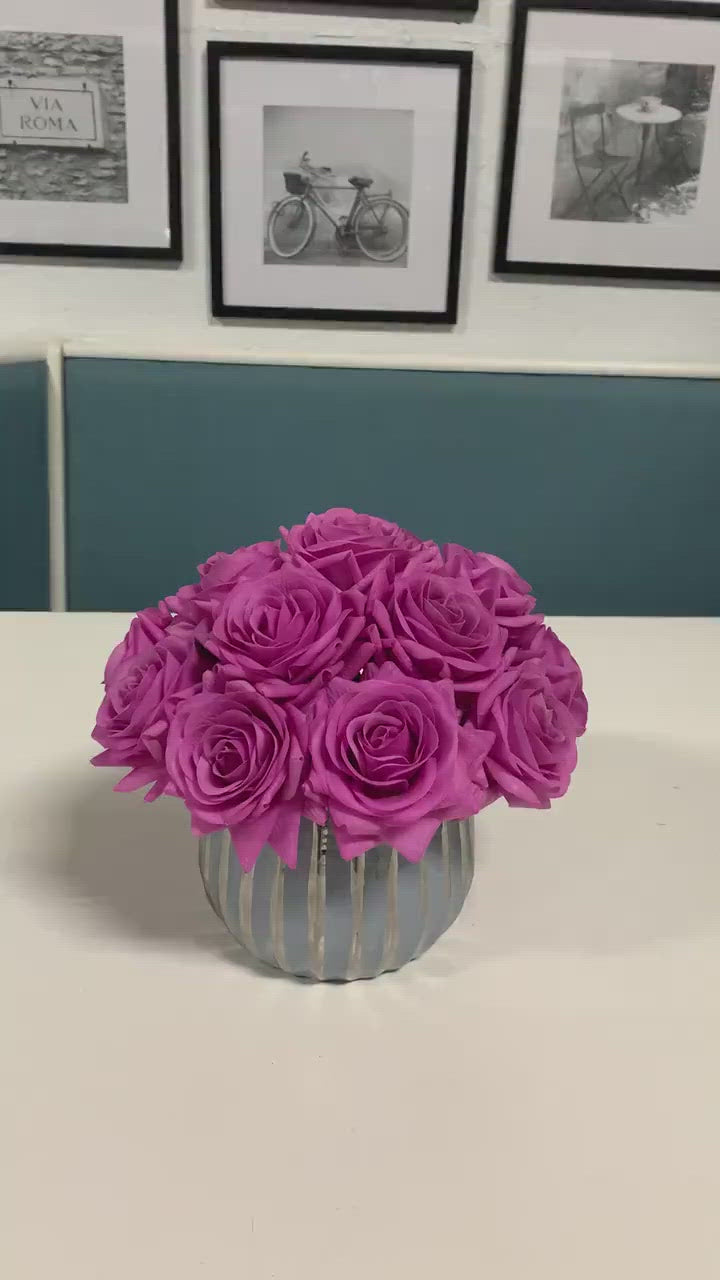 Purple Rose Centerpiece Arrangement In Ceramic Vase