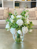 White Real Touch Roses Centerpiece - Flovery